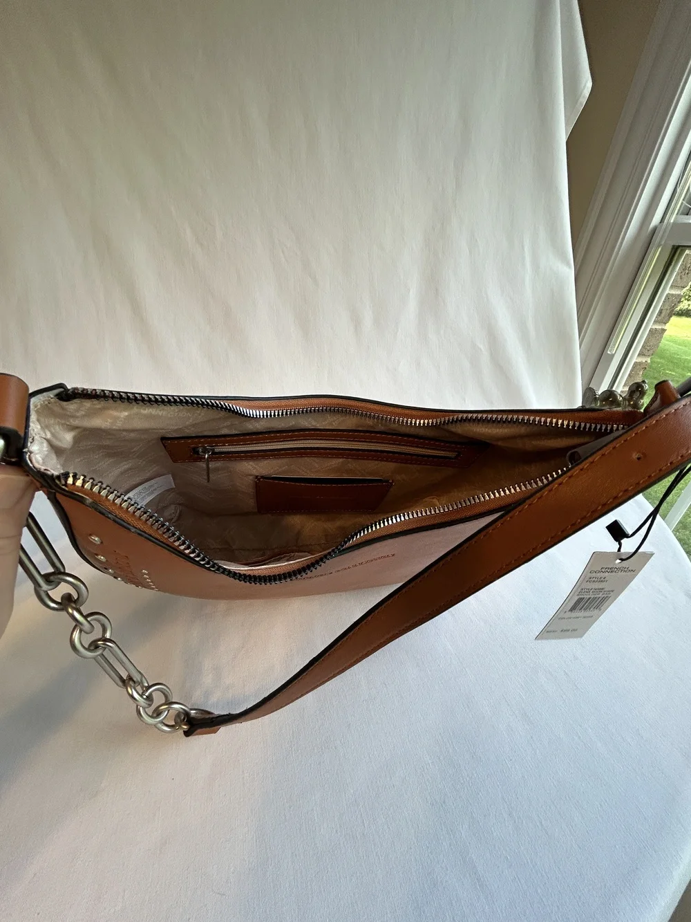 French Connection Shoulder Bag Womens Honey Bronze Elena Moon Shape Studded New